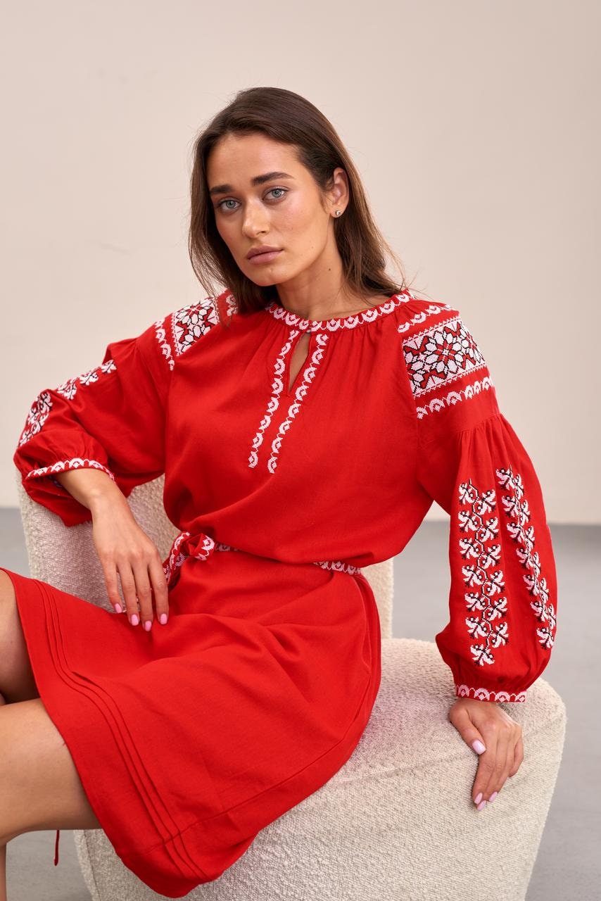 Linen Peasant Embroidered Dress With Wild Flowers Vyshyvanka Etsy