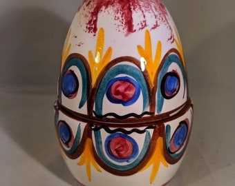 Folk Art Ceramic Painted Egg Container
