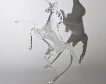 Cheval en verre de Murano - Transparent et blanc