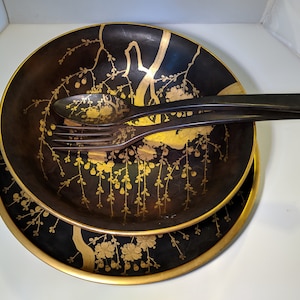 Japanese Black Lacquer Serving Set