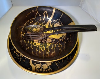 Japanese Black Lacquer Serving Set