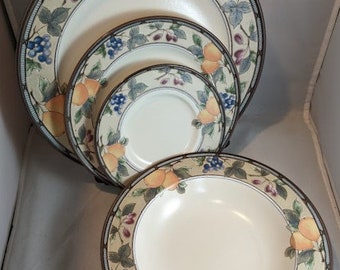 Lavender & Blue Flowers Gray Lines On Sale Mikasa Intaglio CAC 22 8.20 inch Salad or Dessert Plate Caressa Pattern Smooth