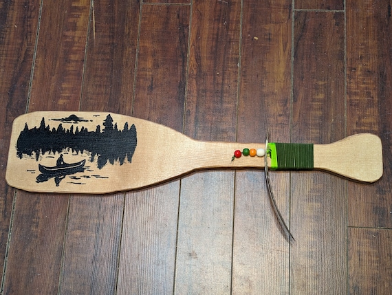 Decorative wood canoe paddle native north American hand carved Indigenous crafted wall art home cabin and man cave decor