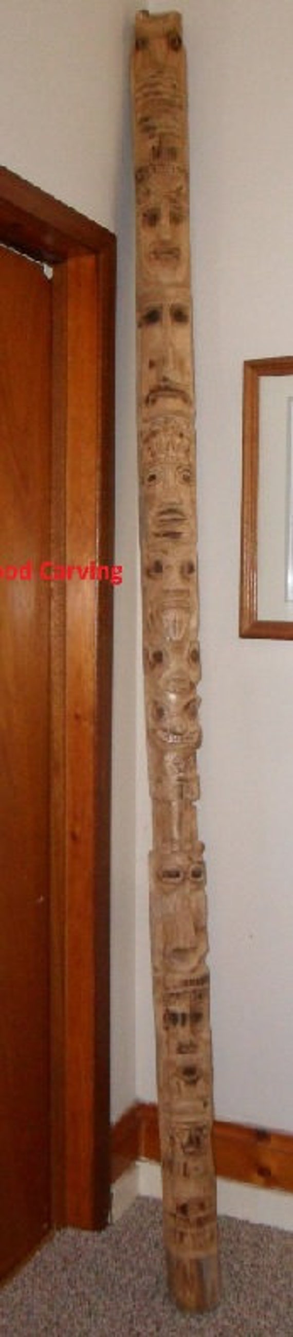 Custom style Totem Pole hand carved and wood burned combination Canadian West Coast and Central American styles rustic art decor, man cave