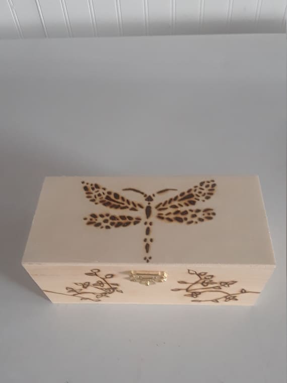 Dragonfly Jewelry Box 6.5x3x3 wood burned wood vintage personalized for girl kids gift birthday home decor fantasy