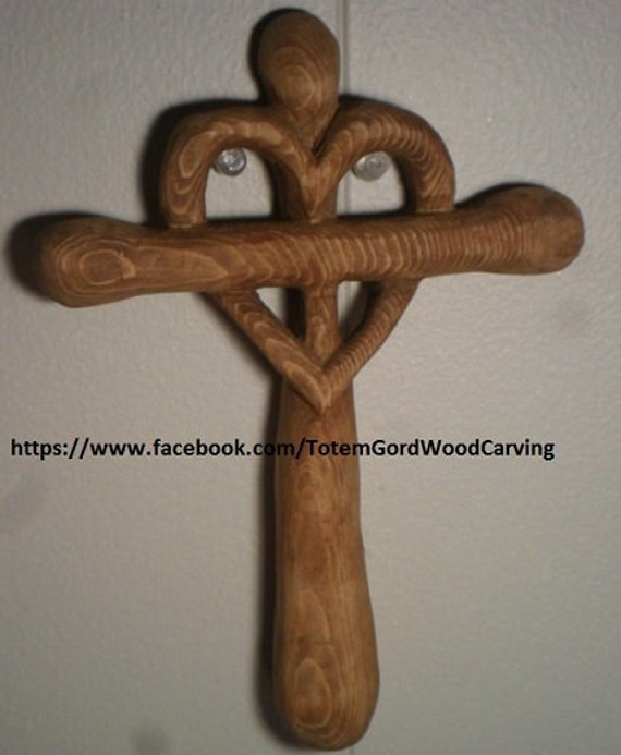 Valentines Day Celtic Heart Cross hand carved 7 inches ancient symbol home decor