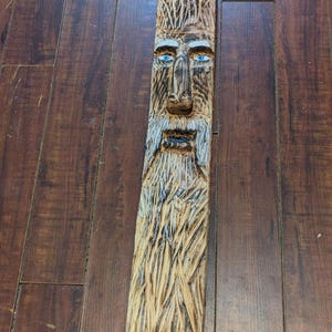 Hand carved wood spirit green man 24 inch wall art unique home decor