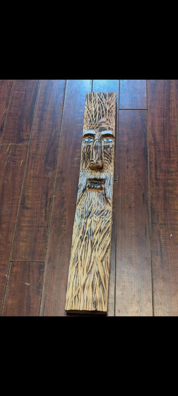 Hand carved wood spirit green man 24 inch wall art unique home decor