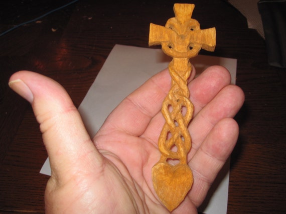 Celtic/ Welch Style Knot Cross Love Spoon hand carved for anniversaries,valentines,gift,wall decor