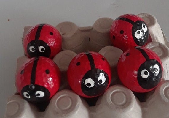 Waldorf Golf Ball Lady Bugs Buy set of 5 get a 6th for FREE LIMITED time offer, contact me for different quantities hand made, home, garden