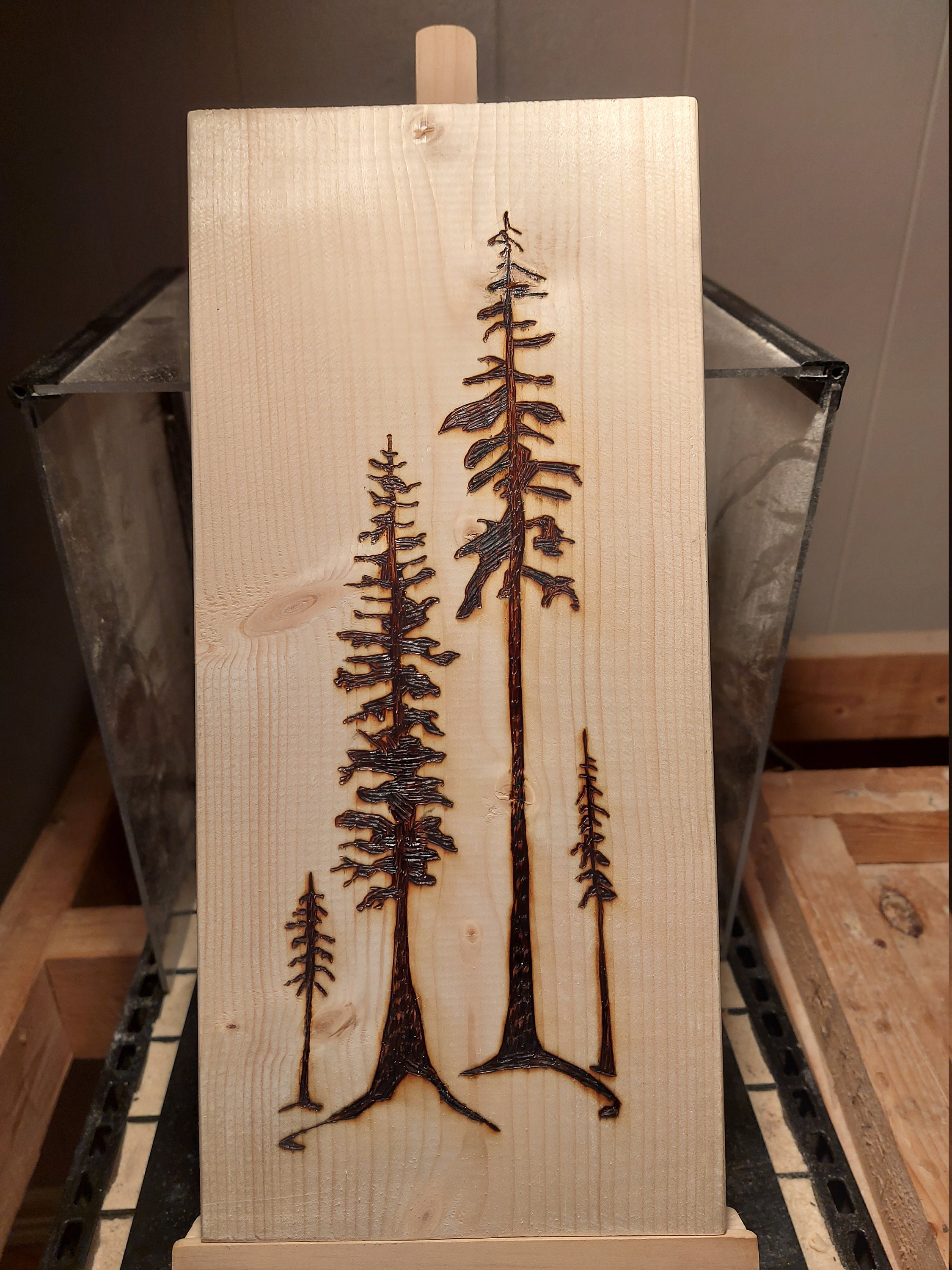 Pine Tree Wood Burning, Pyrography, Forest Scene, Trees, Woodland, Nature,  Gift, Wall Art, Home or Cabin Decor 