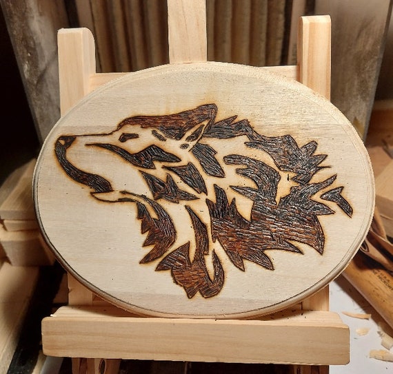 Howling Wolf Animal Spirit wood burning pyrography wall art. 11 x 14 inches. Hand crafted, for man cave, home decor, cabin, cottage.