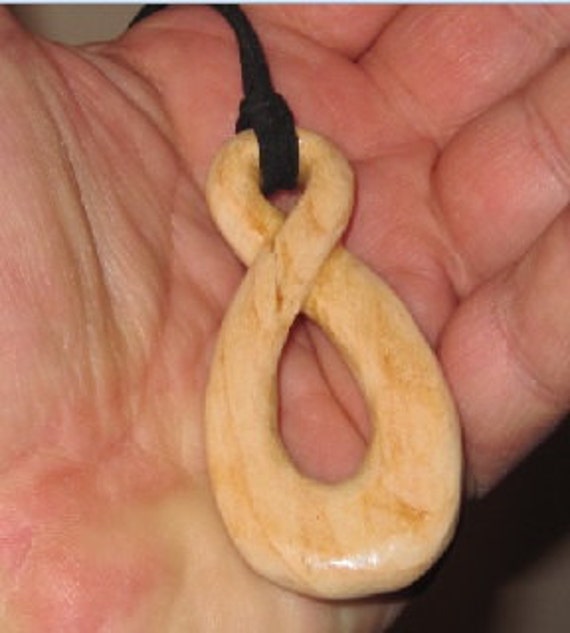 Infinity symbol Valentines Day necklace.  Hand carved made from beautiful high-end white pine with a clear finish and FREE 18 inch lanyard.