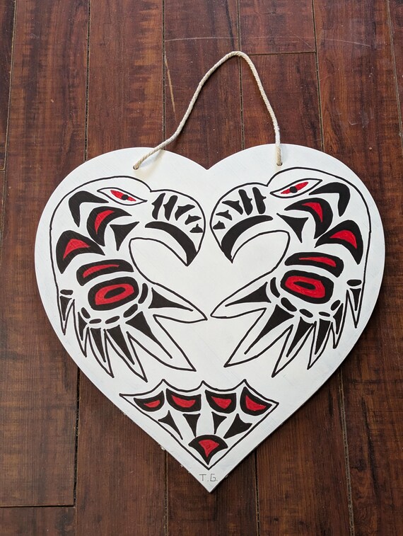 Eagle hand painted wood panel wall art 15 x 16 inch inspired by Salish West coast north American style guardian eagle