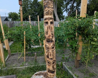 Totem pole hand carved white cedar 4 feet FREE Canada shipping signed by artist