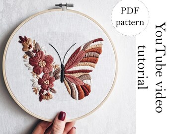 Embroidery butterfly - Hand embroidery pattern - Botanical embroidery - Embroidery designs -  Beginner embroidery pattern - cupofneedles