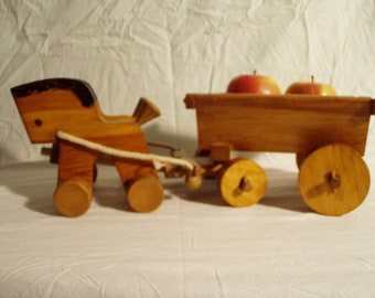 Large wooden horses-wagon 60s handmade