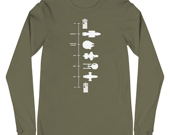 Sci-Fi Spaceship Timeline Long Sleeve Tee - Sci-Fi Shirt, Mens' Gift, Women's Gift, Geeky Shirt, Nerdy Shirt - Unisex Long Sleeve Tee