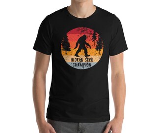 Sasquatch - Hide & Seek Champion - Camping Shirt, Outdoor Wilderness Shirt, Adventure, Trees, Mountains