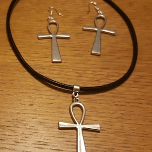 Stainless Steel and Leather Ankh Set