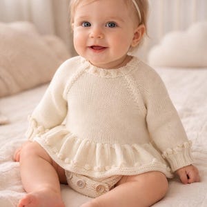 Romper knitting pattern, knitted skirt romper, knitted romper, baby girl romper, boho style dress, newborn babysuit, infant overall outfit