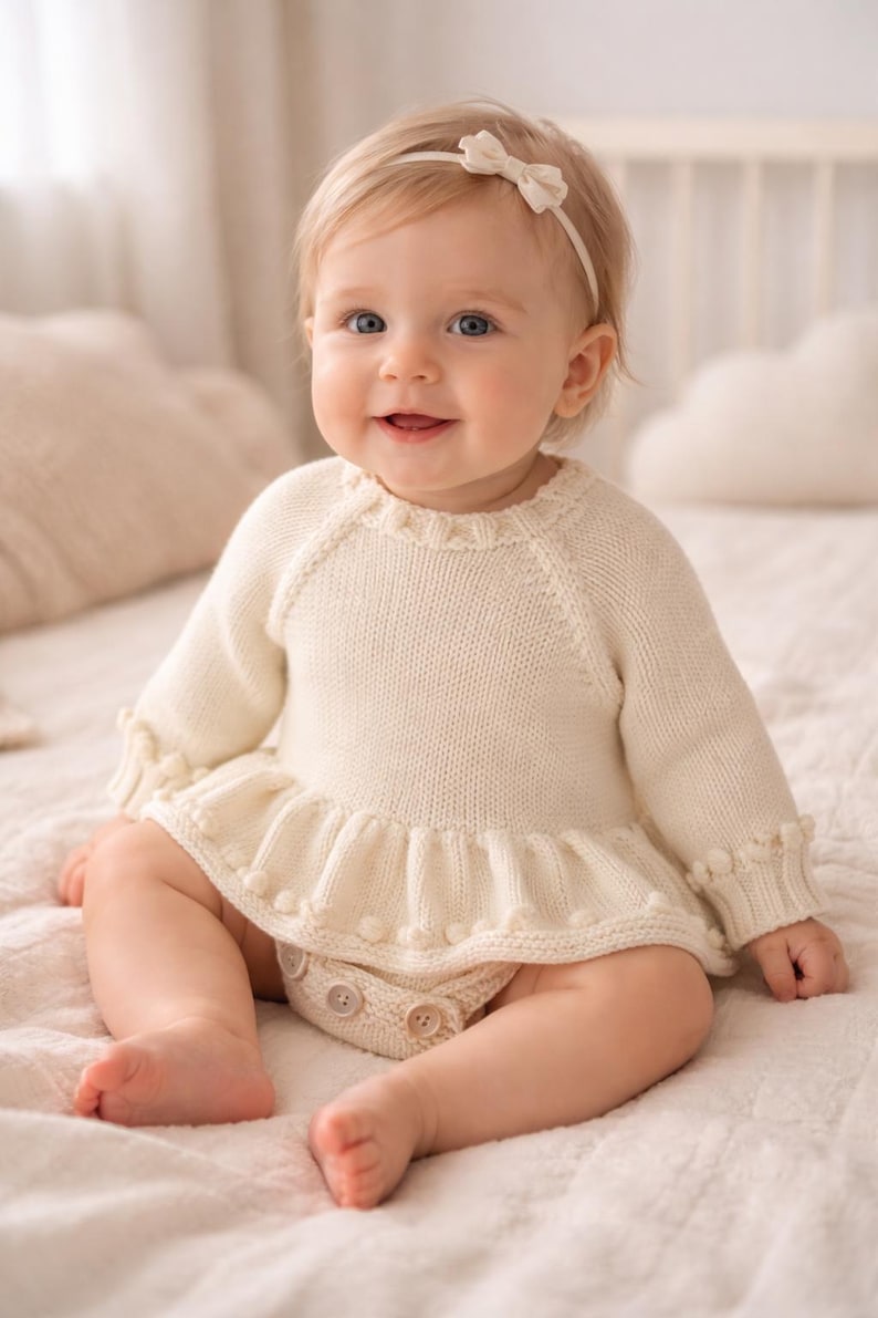 Romper knitting pattern, knitted skirt romper, knitted romper, baby girl romper, boho style dress, newborn babysuit, infant overall outfit