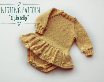 Hand knitting PATTERN in English sizes 6-9 / 9-12 / 12-18 months 74/80/86cm instant PDF file download for Gabriella romper