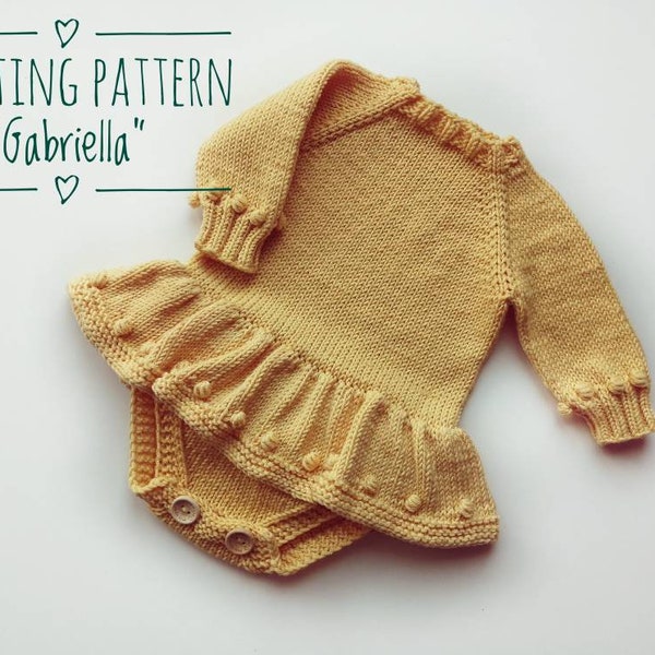 Hand knitting PATTERN in English sizes 6-9 / 9-12 / 12-18 months 74/80/86cm instant PDF file download for Gabriella romper