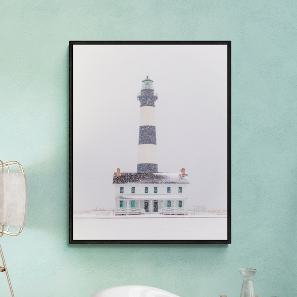 Bodie Lighthouse in Snow, Nags Head, Outer Banks Art, Beach Art, Outer Banks photography, OBX scenery, authentic Outer Banks
