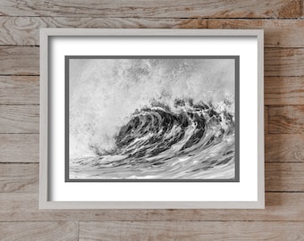 Powerful OBX Wave in Black and White 0253, Outer Banks Art, OBX Photography, OBX Wave Action, Authentic Outer Banks Art