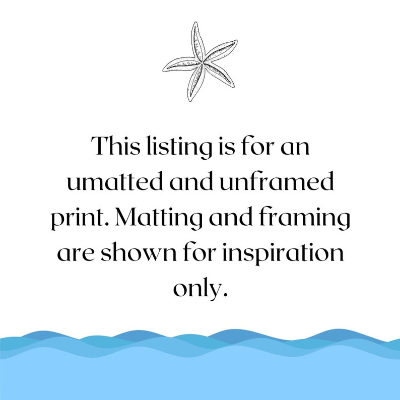 Disclaimer stating that this listing is for an unmatted and unframed print of an Outer Banks scene only.