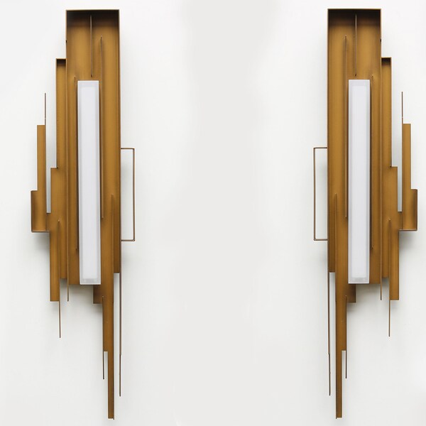 Impressive minimalist modernist brutalist vintage styled wall lights / wall sculpture / wall sconce lighting metal sculpted