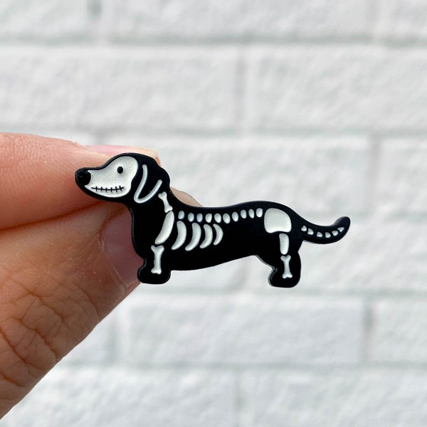 Glow in the dark bones dachshund Halloween enamel lapel pin badge brooch Sausage dog miniature