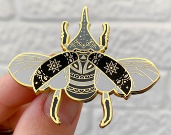 Broche con insignia de alfiler de solapa esmaltado con insecto escarabajo celestial Hércules