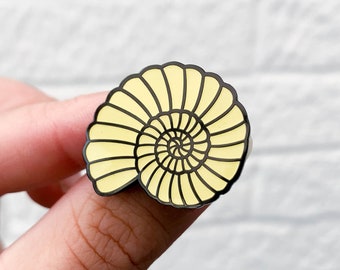 Glow in the dark Calcite Ammonite fossil enamel lapel pin badge brooch