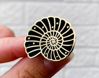 Ammonite Black & Gold fossil enamel lapel pin badge brooch