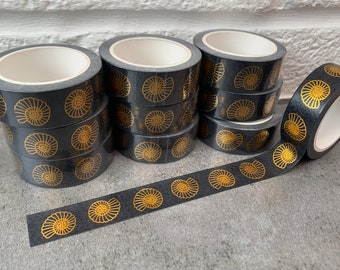 Ammonite fossil black and gold foil washi tape 15mm wide X 10m long papercraft