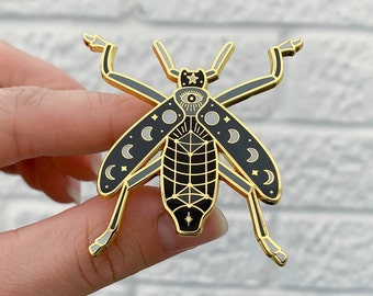 El Longhorn - Broche con insignia de alfiler de solapa esmaltado con insecto escarabajo celestial