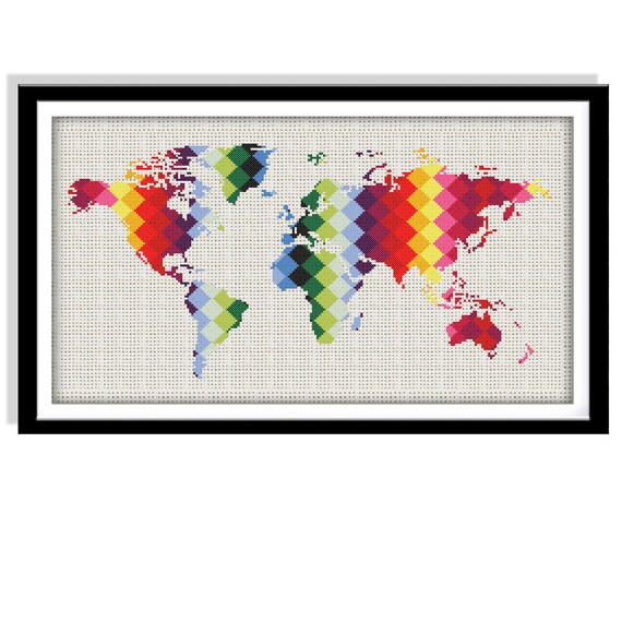 World Map Cross Stitch Pattern BOGO FREE. Geometric World Map Cross Stitch Pattern.P | Etsy