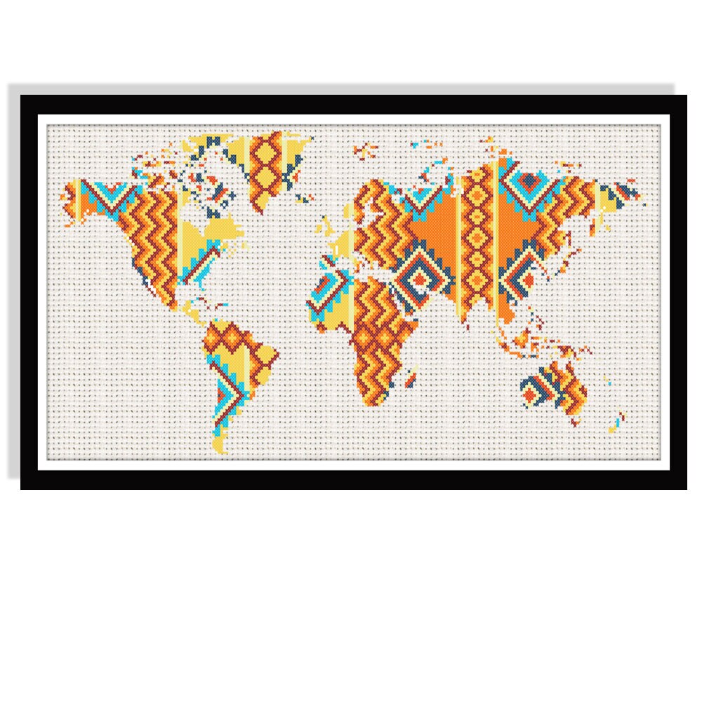 BOGO FREE.Geometric World Map Cross Stitch Pattern P 1319. Etsy