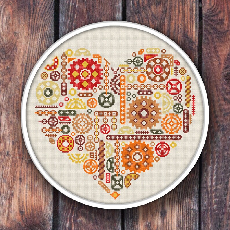Steampunk cross stitch pattern Heart cross stitch Pattern. | Etsy