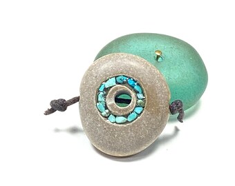 Carved Bead with Turquoise Inlay