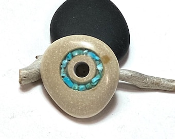 Carved Bead with Turquoise Inlay
