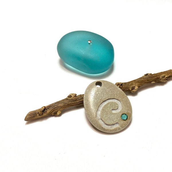 Koru Carved Bead with Turquoise Inlay