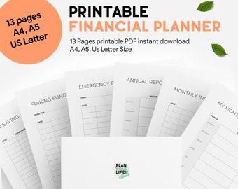 Budget and financial planner printable, A4, A5 and Us Letter insert