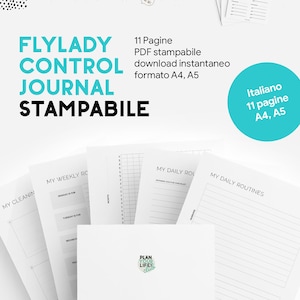 Può includere: Un insieme di pagine di diario PDF stampabili, con il testo "Flylady Control Journal" e "Plan Your Life!". Le pagine sono progettate per una pianificazione consapevole e includono routine giornaliere e settimanali. Disponibile in formati A4 e A5.