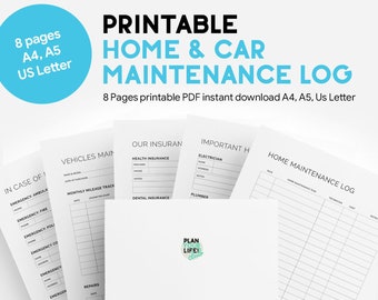 Printable home and car maintenance log planner