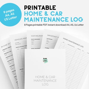 Printable home and car maintenance log planner
