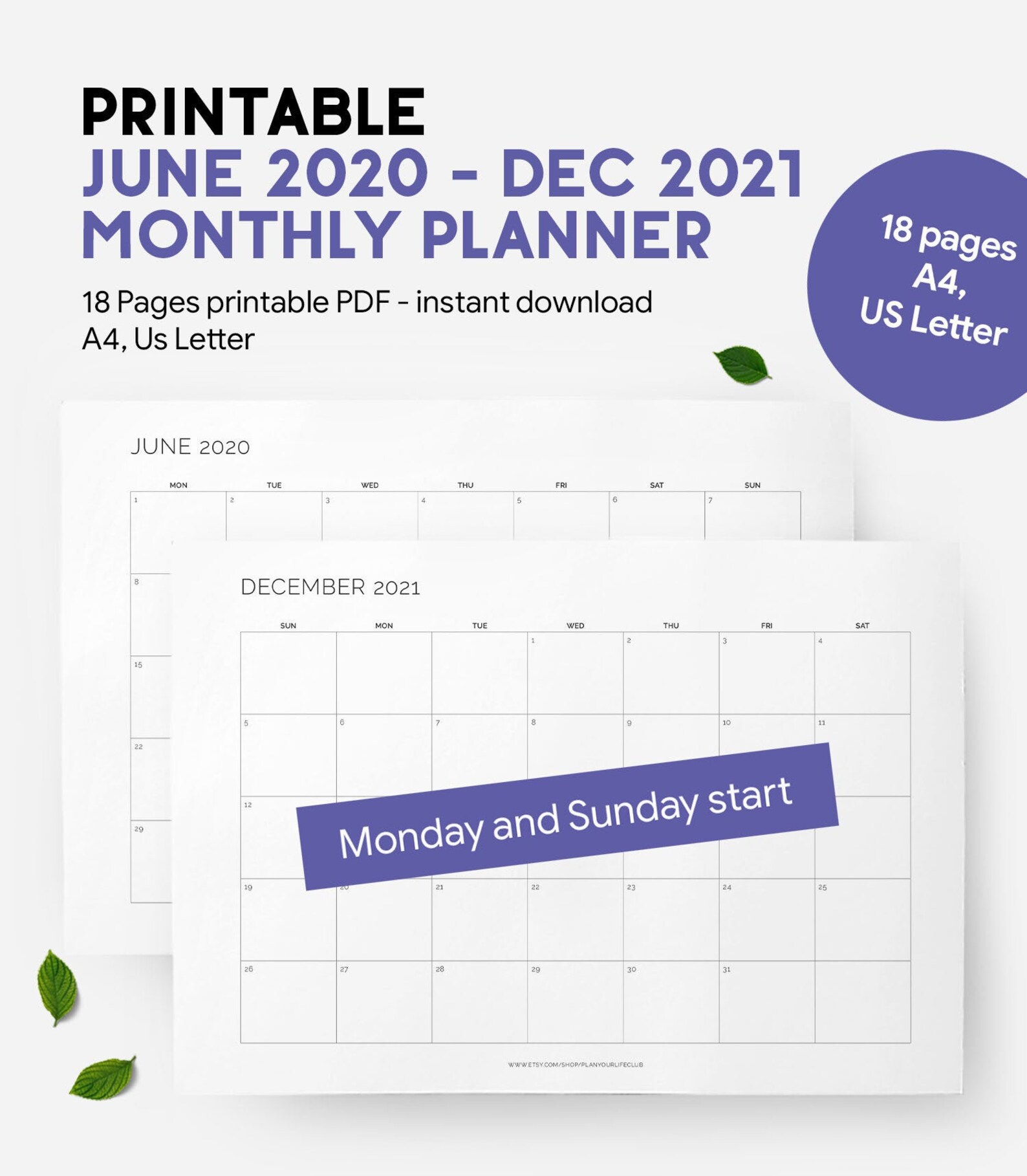 2020 2021 printable monthly planner Etsy