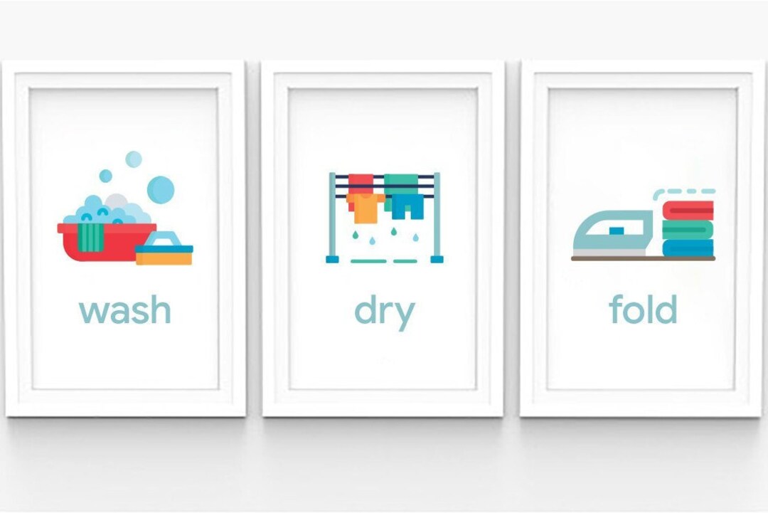 Wash Dry Fold, Laundry Room Printable Wall Art, Set of 3 - Etsy